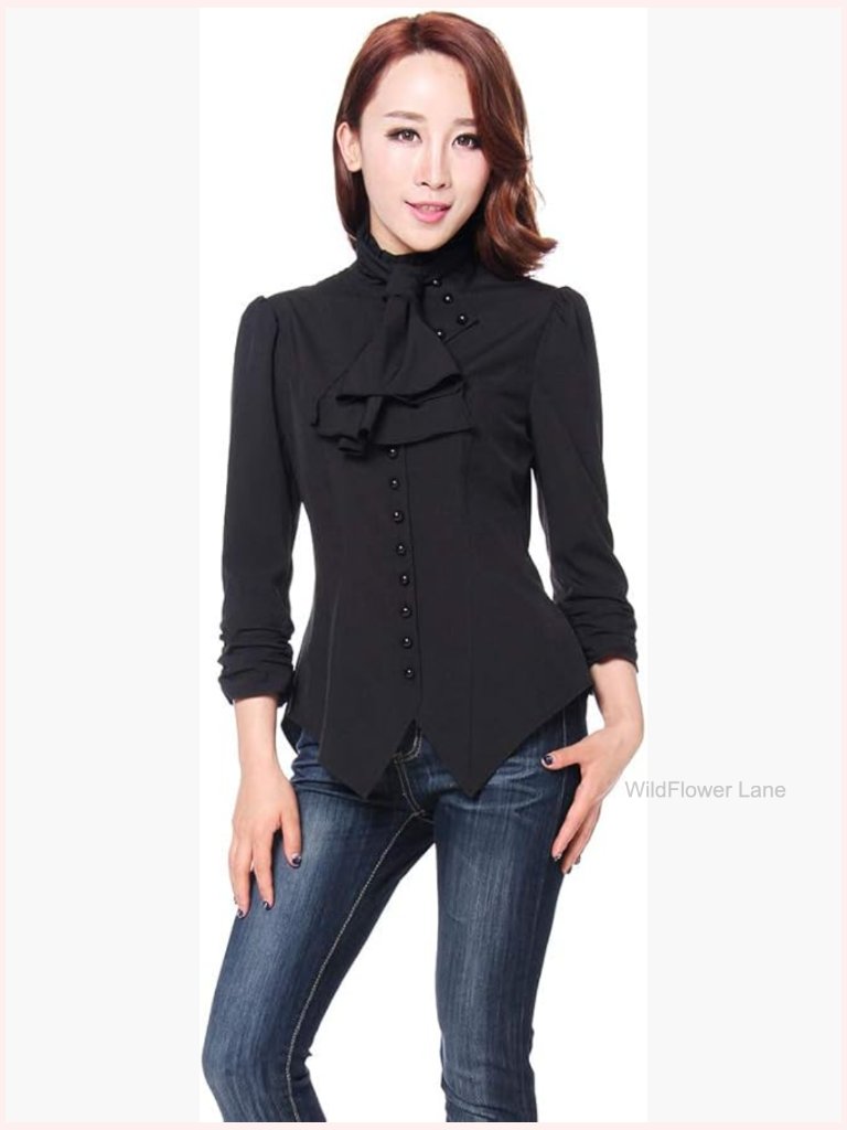 Steampunk Tie Blouse Women Long Sleeve Tunic